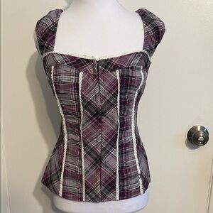 XOXO Plaid Corset Blouse - Purple and White